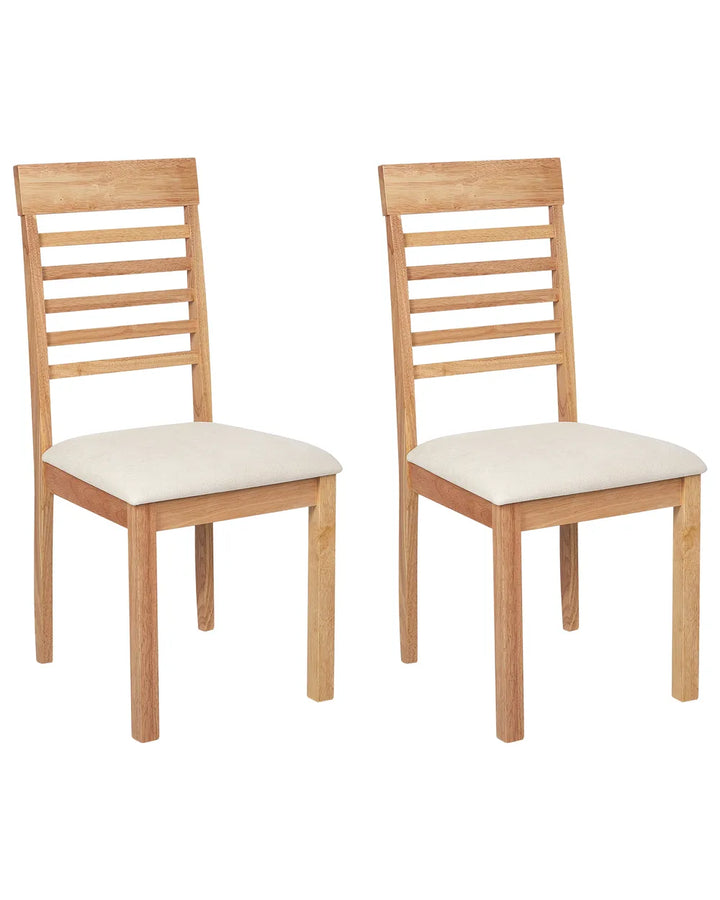 Set of 2 Dining Chairs Wood Light Brown/ Beige Rose
