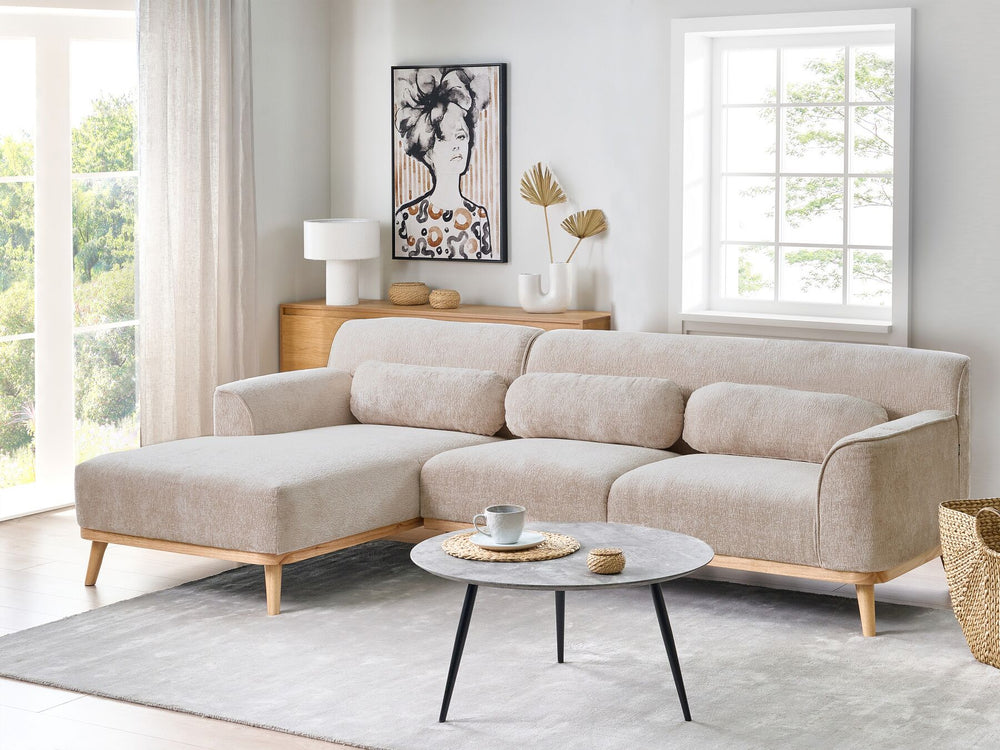Simos Right Hand Chenille Corner Sofa Beige
