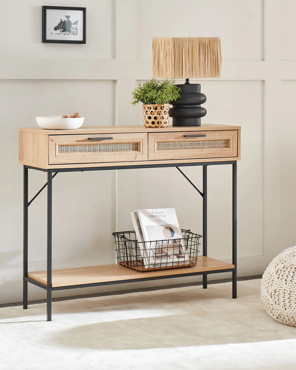 Console Table Light Brown Plenty of Storage Space Qendra