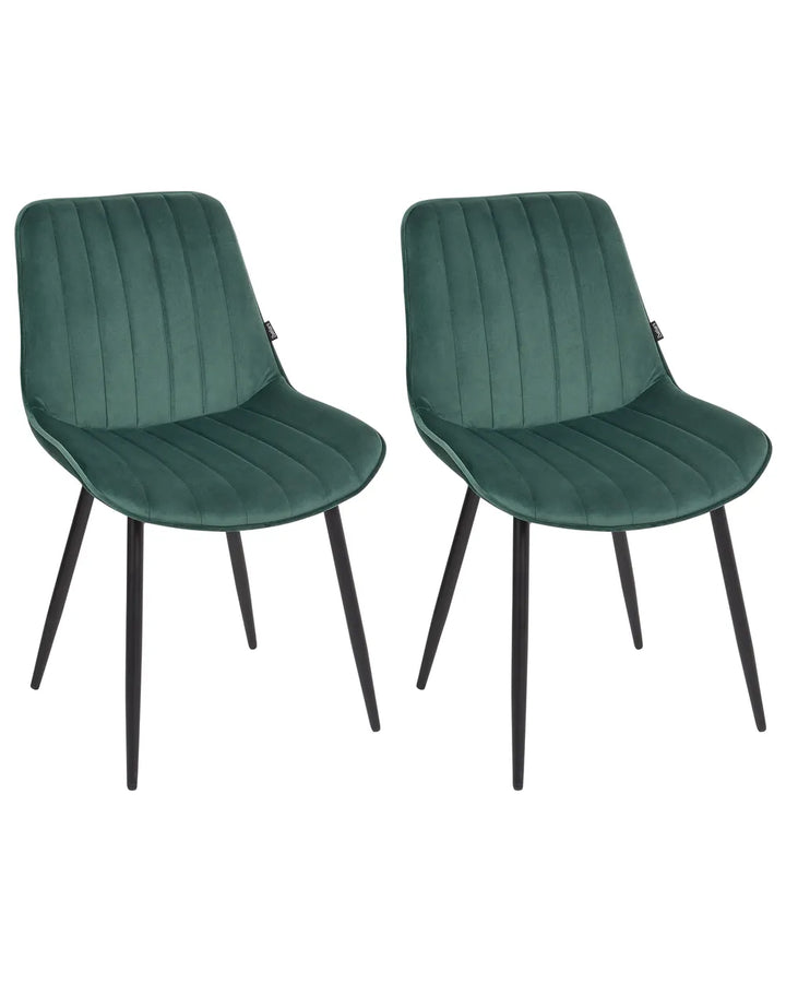 Set of 2 Dining Chairs Velvet Emerald Green Roxanne