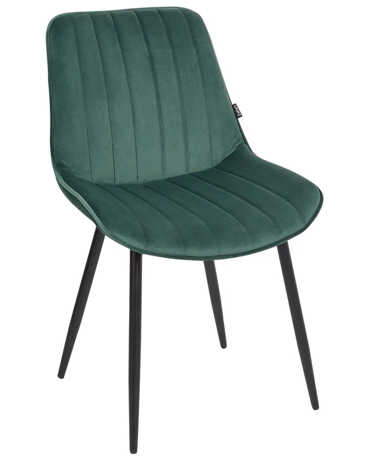Set of 2 Dining Chairs Velvet Emerald Green Roxanne