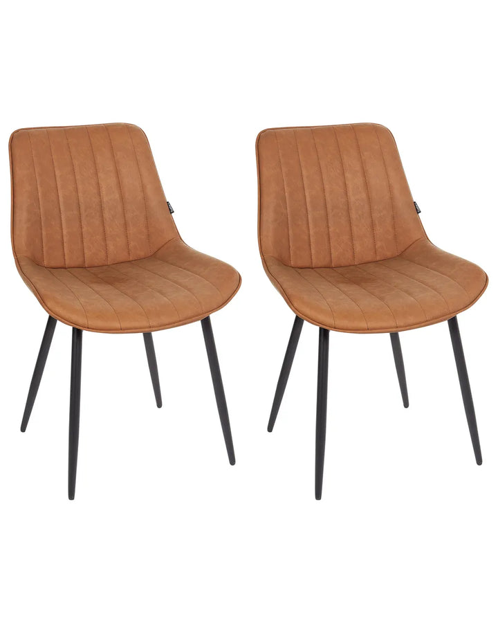 Set of 2 Dining Chairs Faux Leather Brown Roxanne