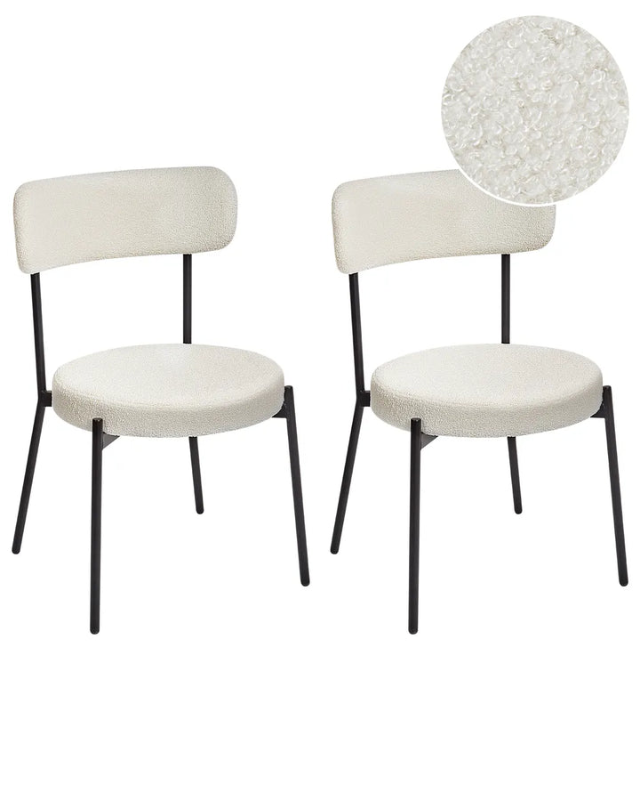 Set of 2 Dining Chairs Boucle White Rain