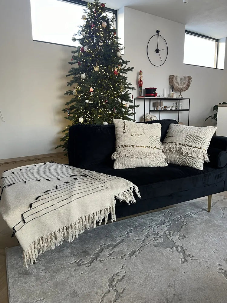 Right-Hand Chaise Lounge Velvet Black Alhertine
