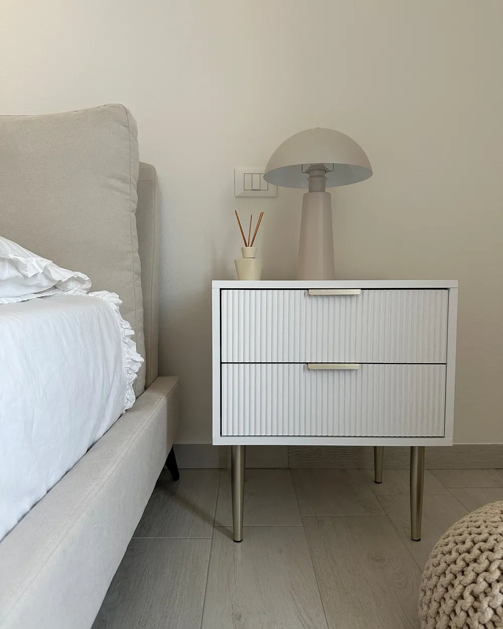 2 Drawer Bedside Table White Yuri