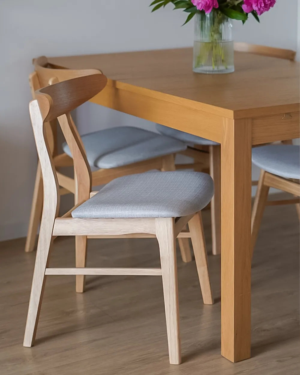 Set of 2 Dining Chairs Wood Light Brown/ Grey Ana