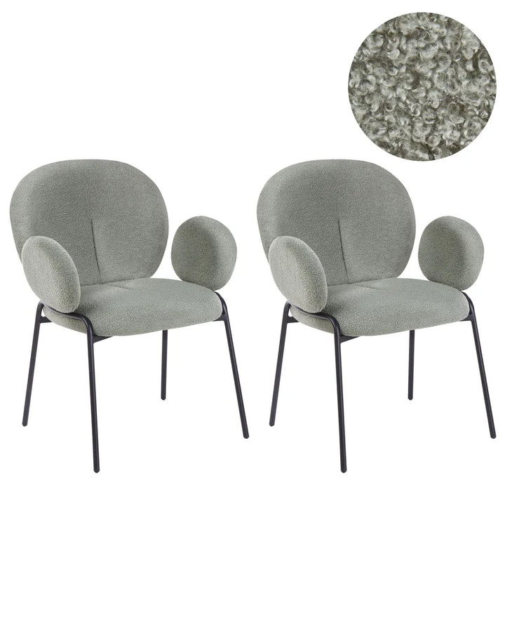 Set of 2 Dining Chairs Boucle Light Green Hillary