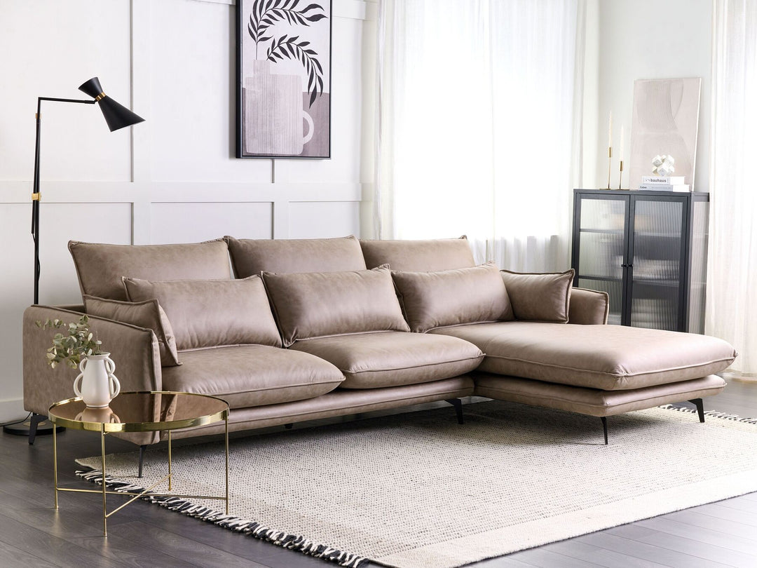 Gallo Left Hand Faux Suede Corner Sofa Light Brown