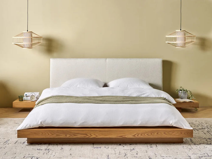 Waterbed Boucle 160 x 200 cm (EU King Size) Natural Ash Wood Olivia