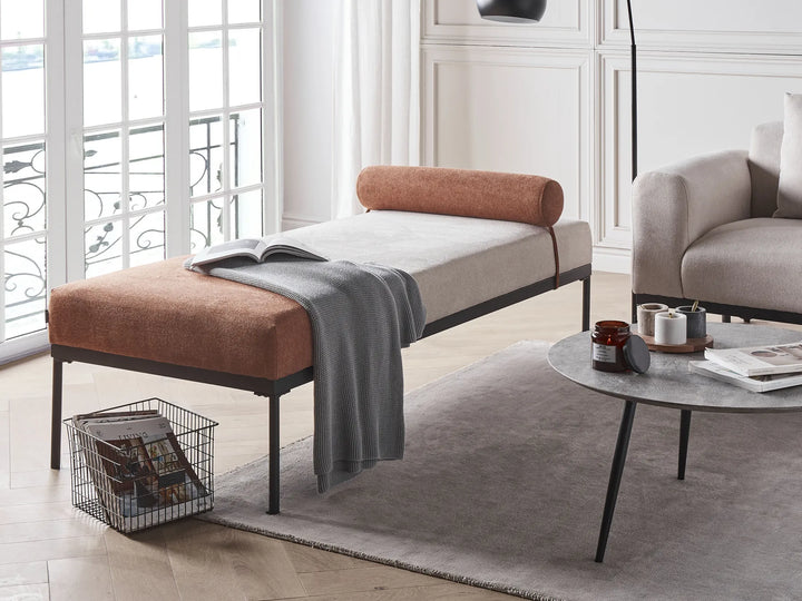 Chaise Longue Faux Linen Golden Brown Vienna