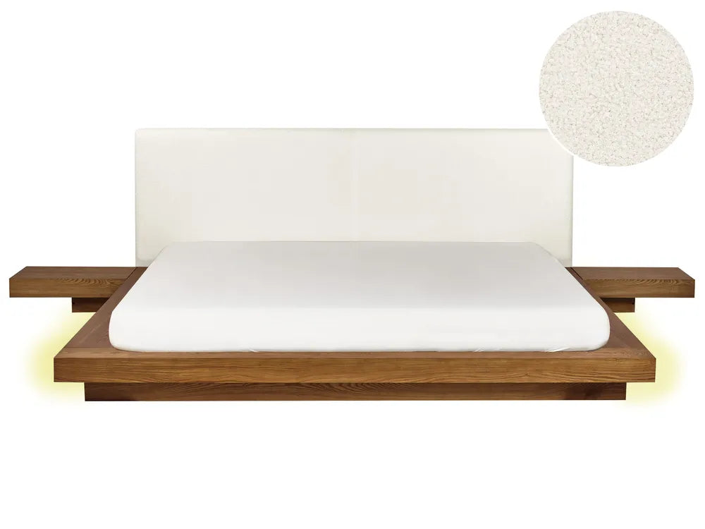 Bed with LED Boucle 180 x 200 cm (EU Super King) Natural Ash Wood Olivia