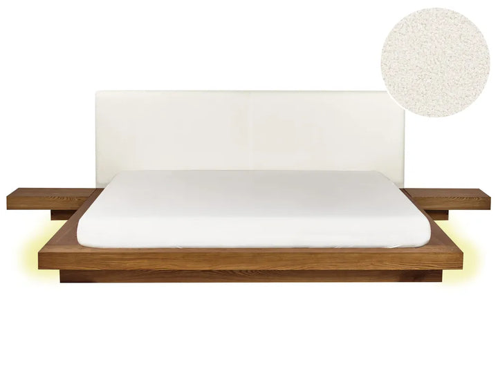 Bed with LED Boucle 180 x 200 cm (EU Super King) Natural Ash Wood Olivia