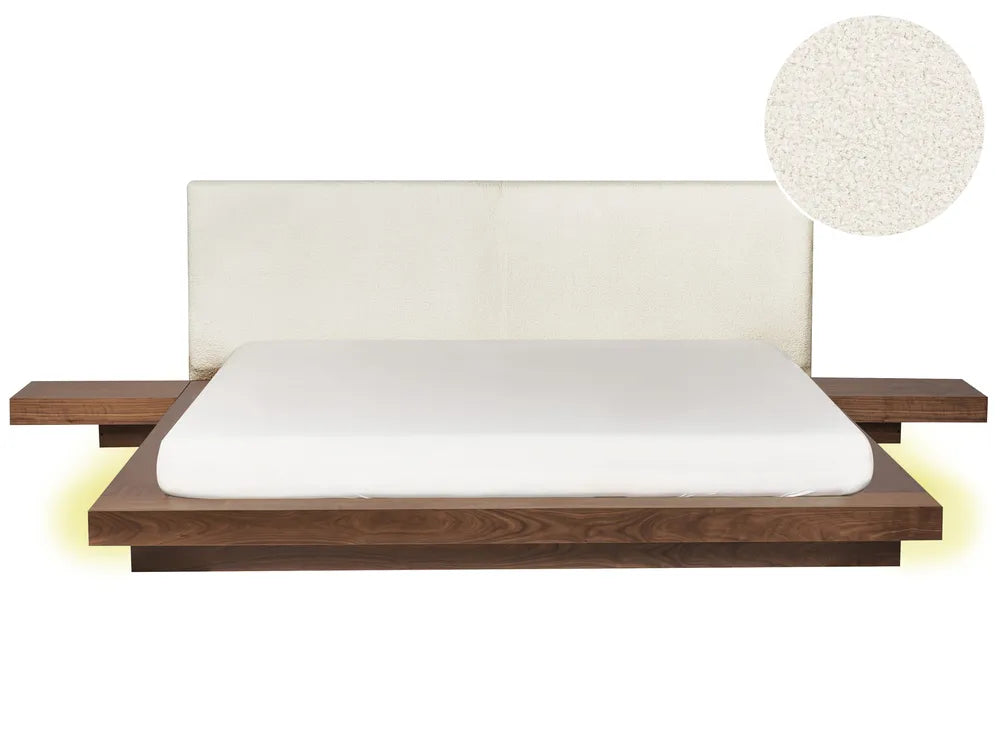 Bed with LED Boucle 180 x 200 cm (EU Super King) Brown Ash Wood Olivia
