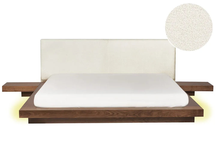 Bed with LED Boucle 180 x 200 cm (EU Super King) Brown Ash Wood Olivia