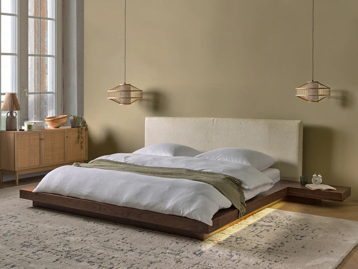 Bed with LED Boucle 180 x 200 cm (EU Super King) Brown Ash Wood Olivia