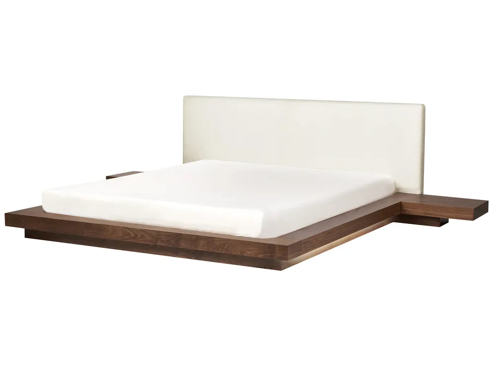 Bed with LED Boucle 180 x 200 cm (EU Super King) Brown Ash Wood Olivia