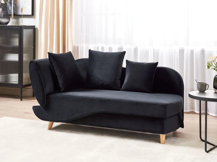 Left-Hand Chaise Lounge Velvet Black with Storage Harriet
