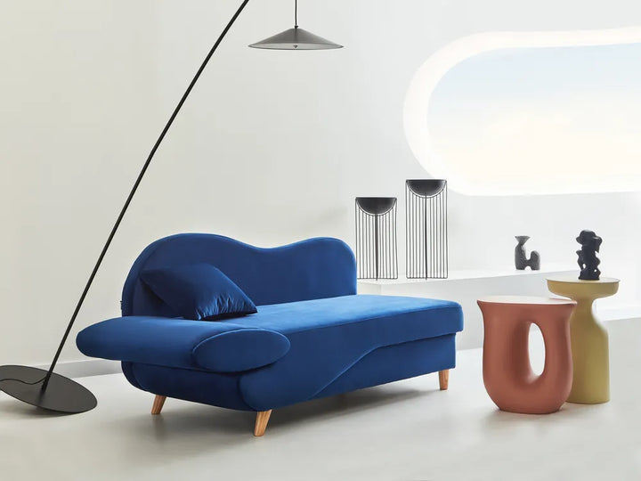Left-Hand Chaise Lounge Velvet Navy Blue with Storage Harriet
