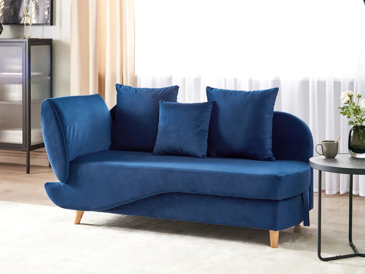 Left-Hand Chaise Lounge Velvet Navy Blue with Storage Harriet