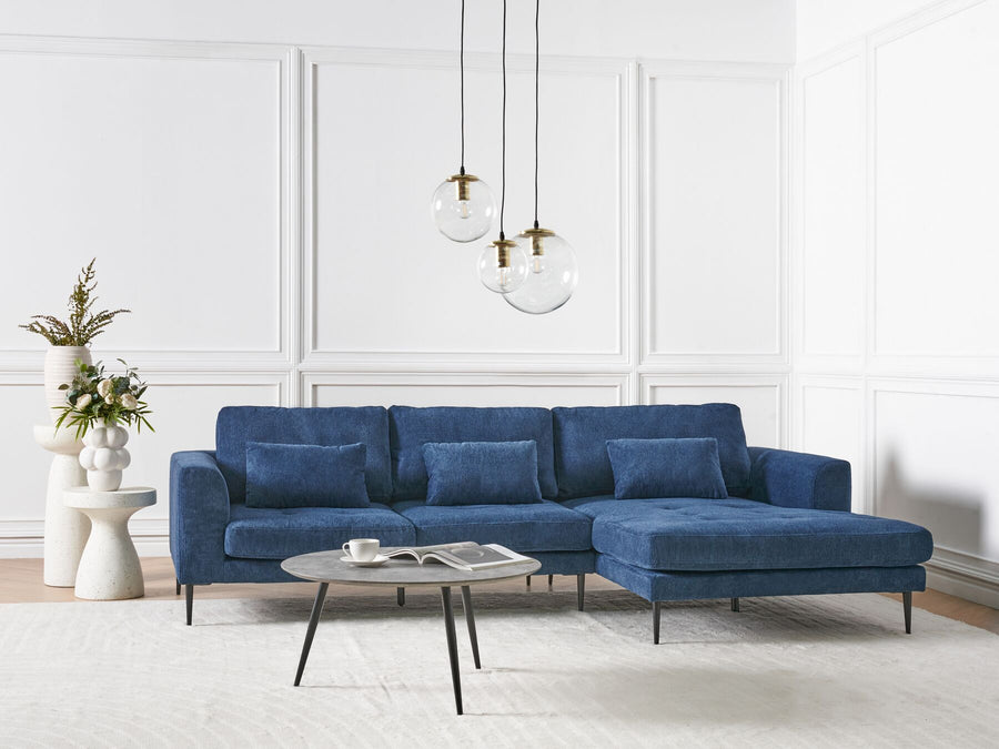 Left Hand Fabric Corner Sofa Blue Flam