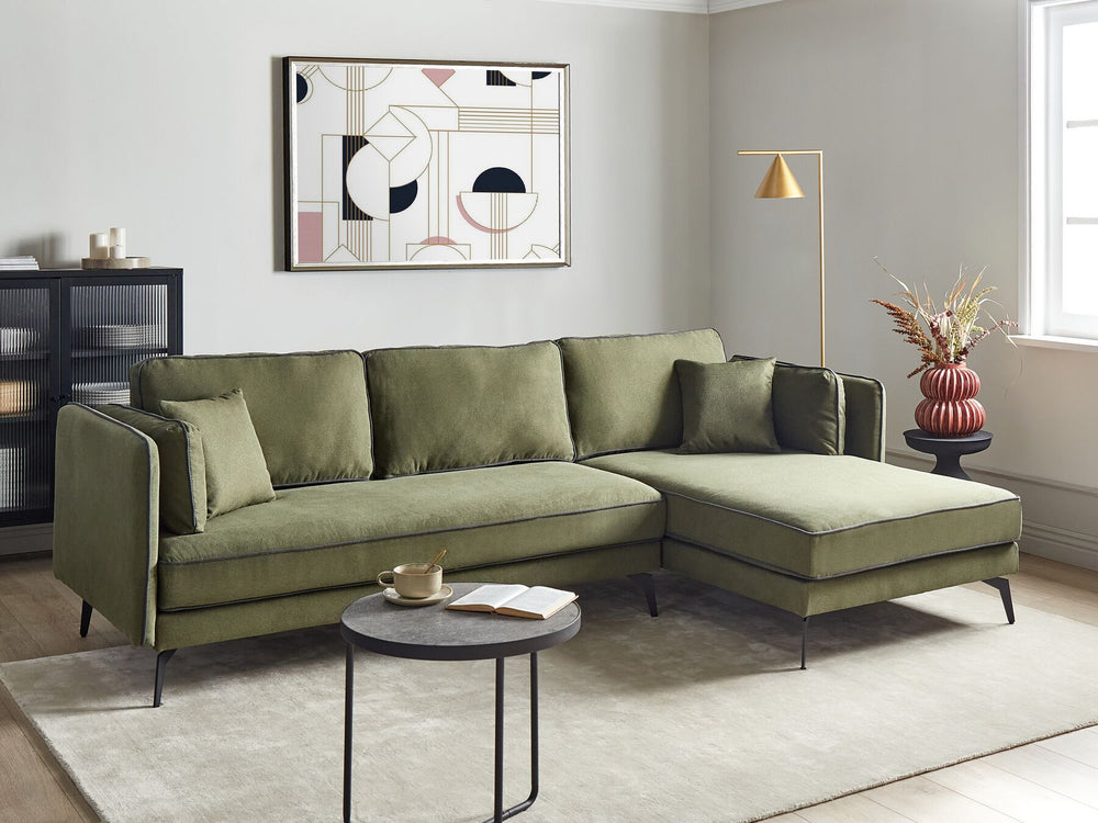 Left Hand Fabric Corner Sofa Green Altan