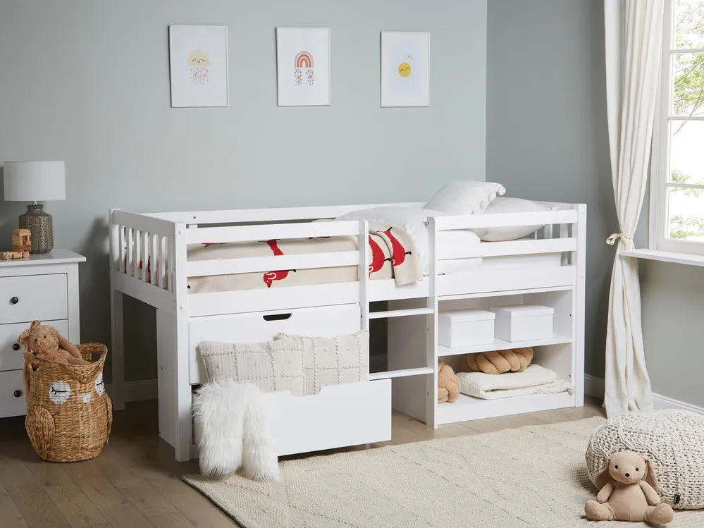 Mid Sleeper Kids Bed Wood  90 x 200 cm (EU Single) White Asia