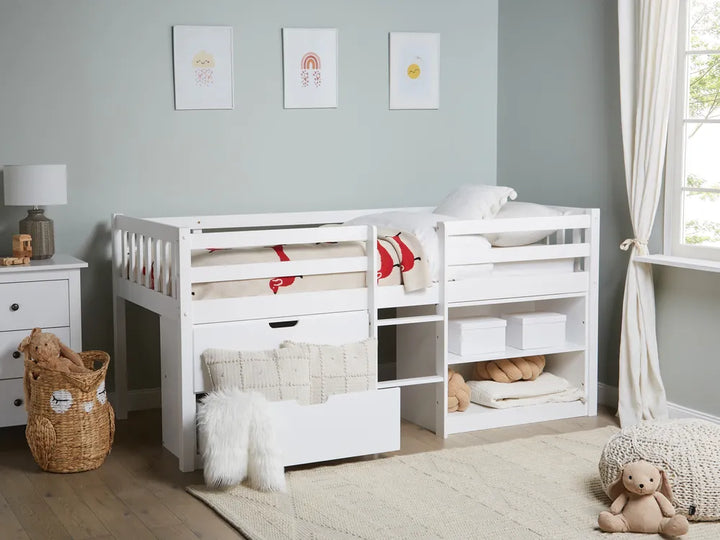 Mid Sleeper Kids Bed Wood  90 x 200 cm (EU Single) White Asia