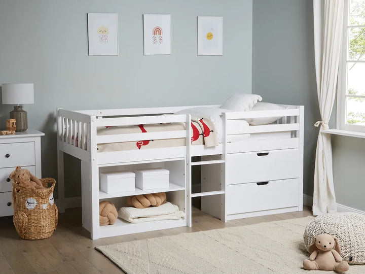 Mid Sleeper Kids Bed Wood  90 x 200 cm (EU Single) White Asia