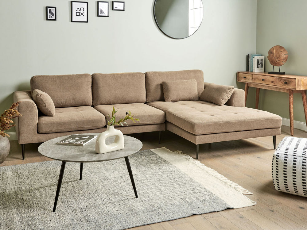 Flam Left Hand Fabric Corner Sofa Light Brown