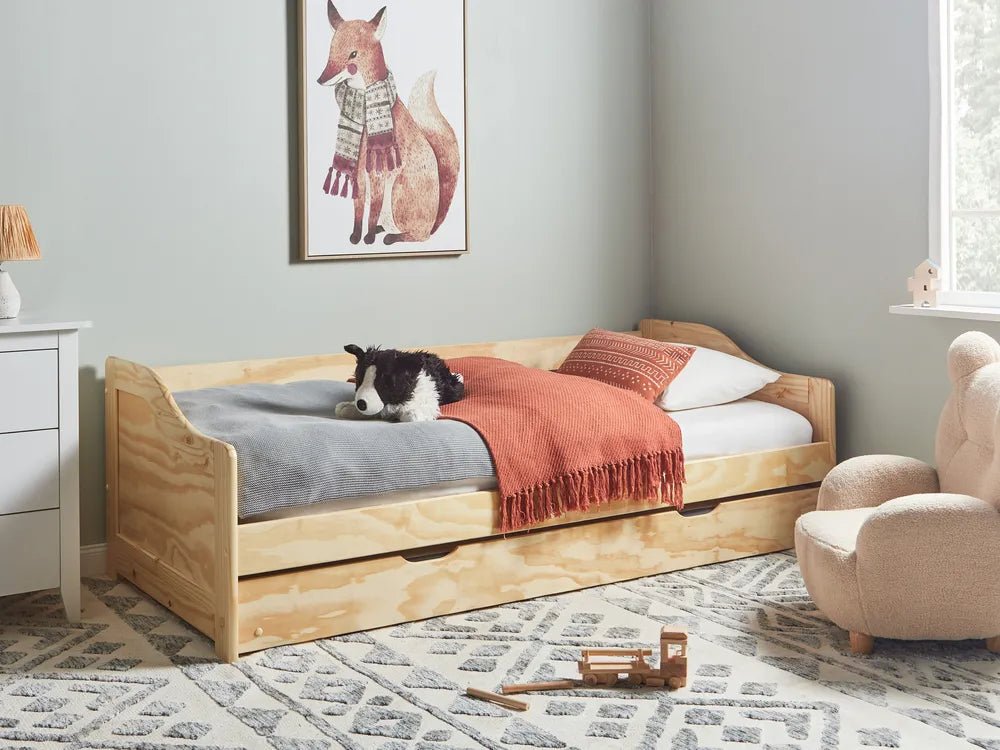 Trundle Bed Pine Wood Hinman 90 x 200 cm (EU Single) Light Brown