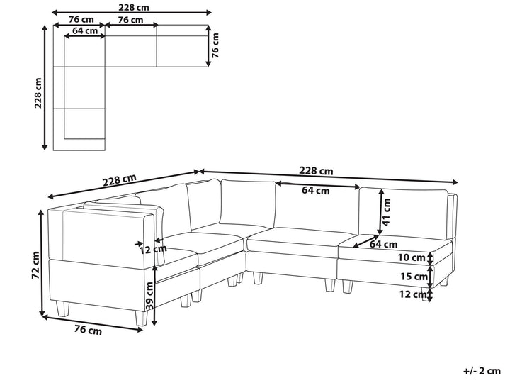 Unstad 5 Seater Right Hand Modular Fabric Corner Sofa Blue