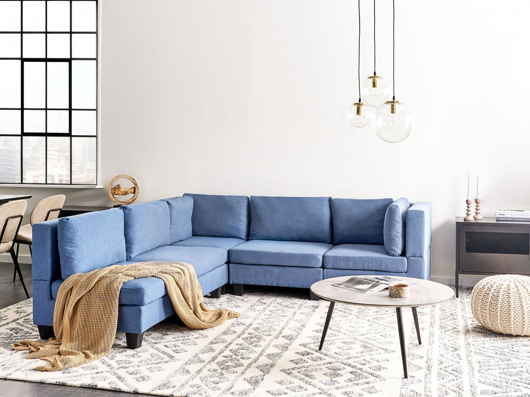 Unstad 5 Seater Right Hand Modular Fabric Corner Sofa Blue