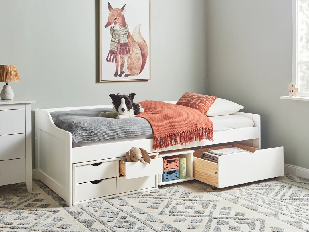 Daybed with Storage Pine Wood Philippa 90 x 200 cm (EU Single) White