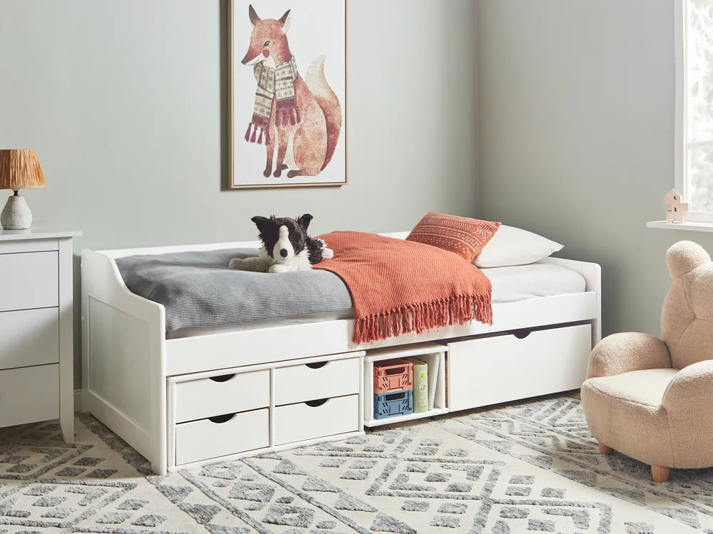 Daybed with Storage Pine Wood Philippa 90 x 200 cm (EU Single) White