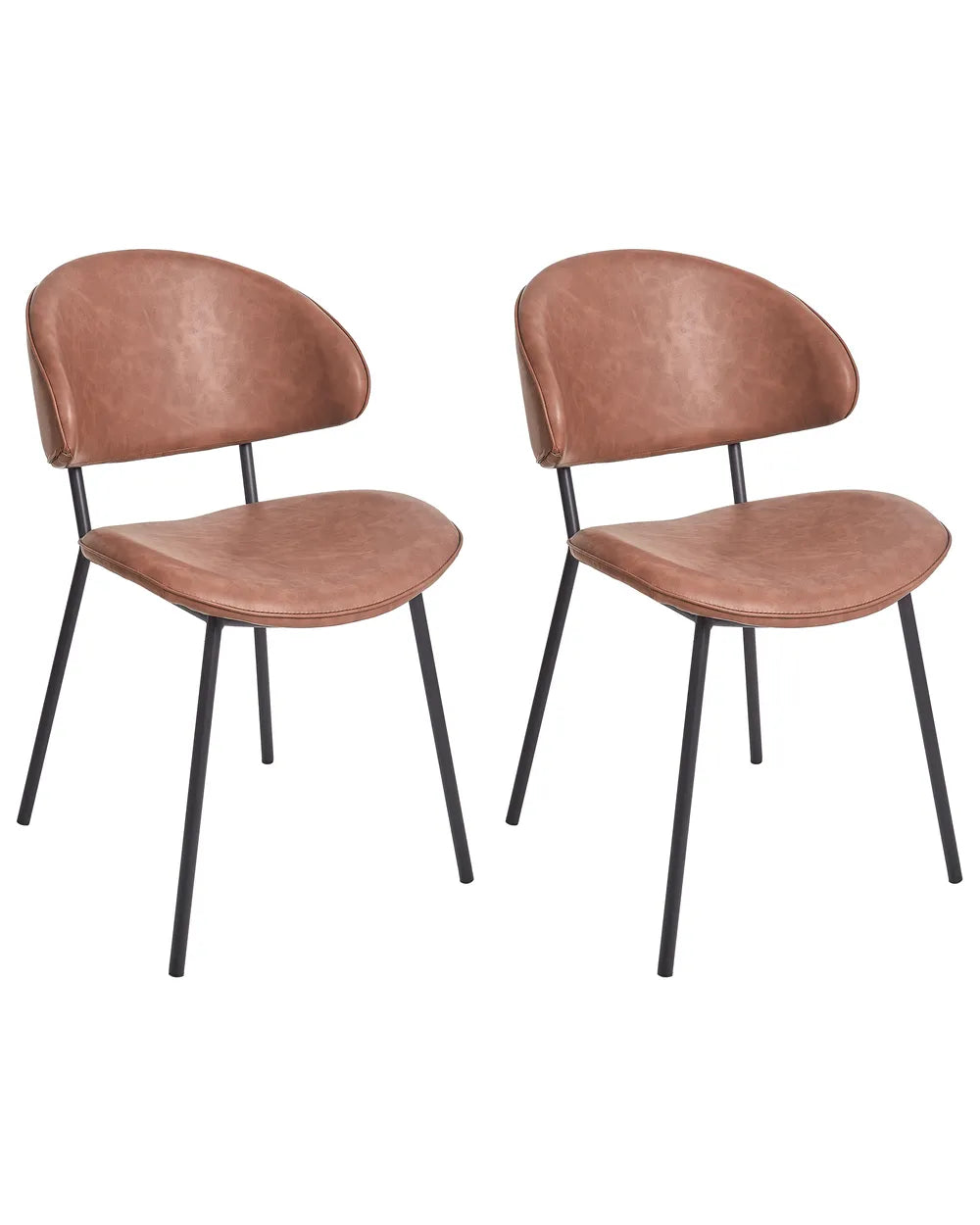 Set of 2 Dining Chairs Faux Leather Brown Zoe