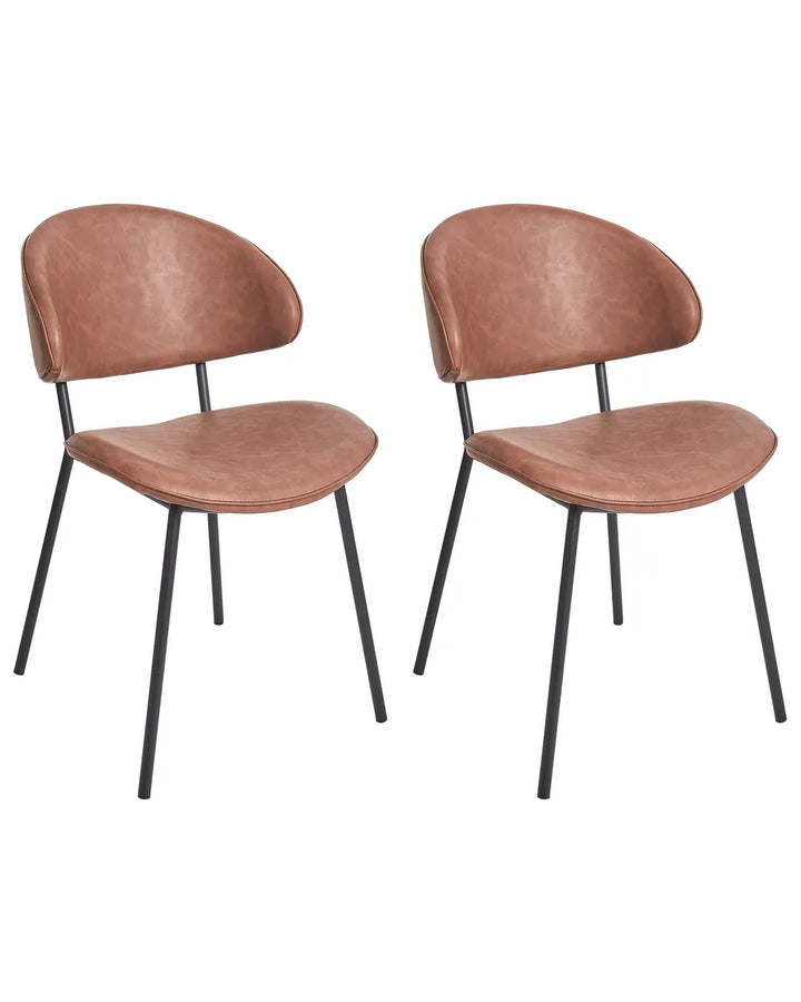 Set of 2 Dining Chairs Faux Leather Brown Zoe
