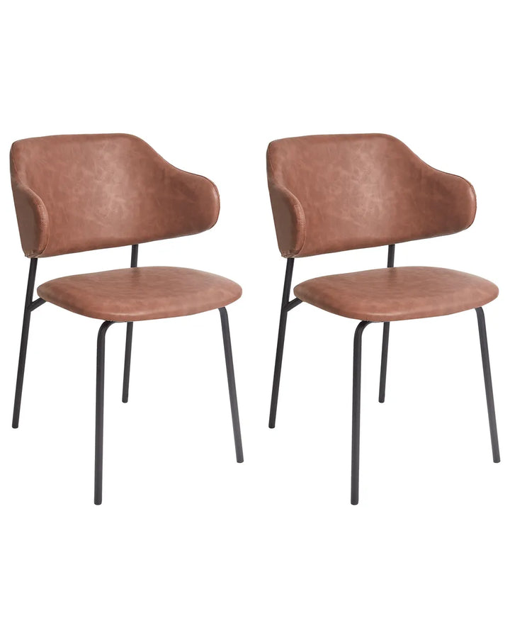 Set of 2 Dining Chairs Faux Leather Brown Ira
