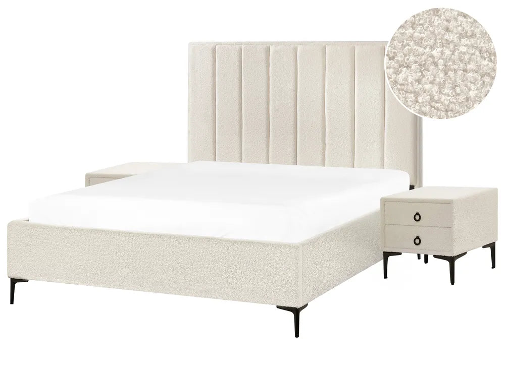 Bedroom Set Boucle 160 x 200 cm (EU King Size) Off-White Ellane