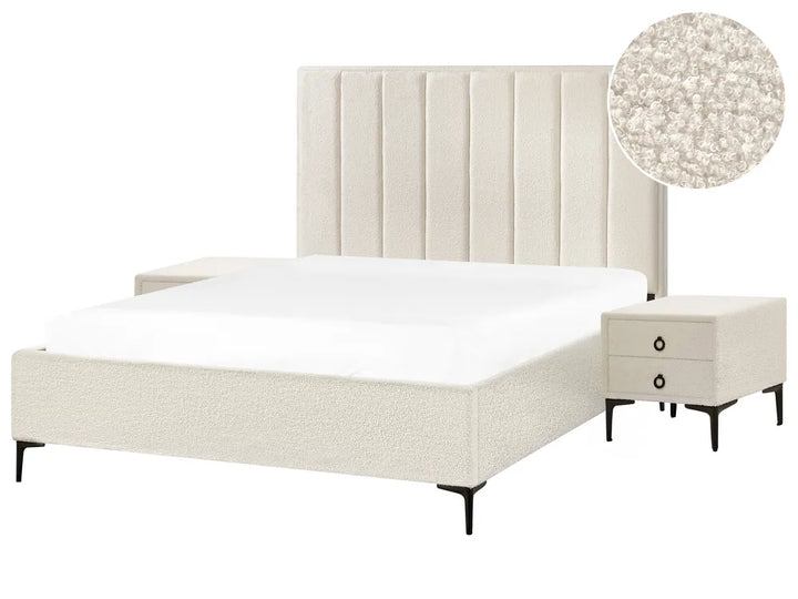 Bedroom Set Boucle 160 x 200 cm (EU King Size) Off-White Ellane