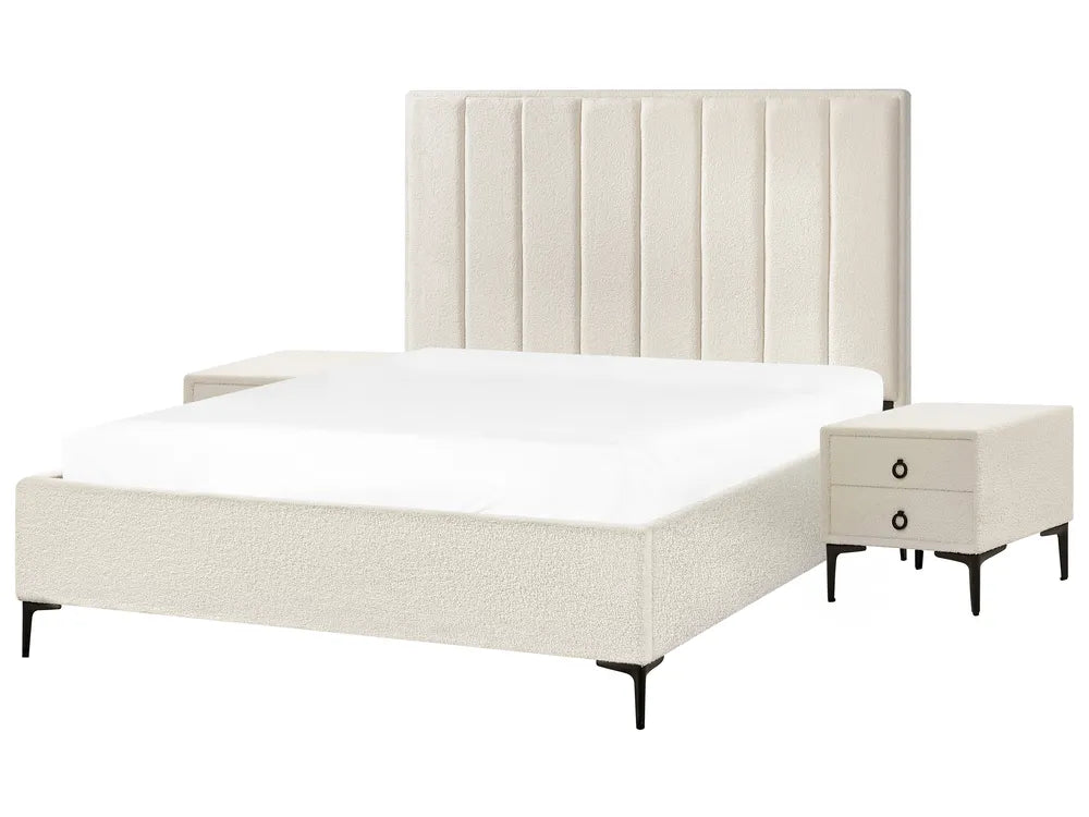 Bedroom Set Boucle 160 x 200 cm (EU King Size) Off-White Ellane