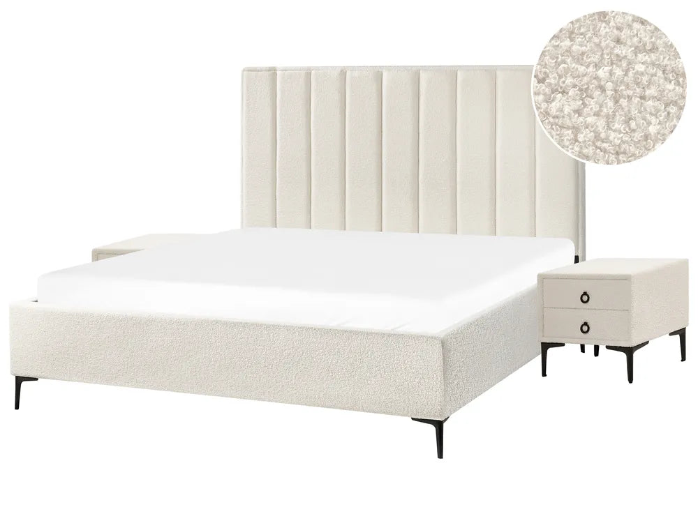 Bedroom Set Boucle 180 x 200 cm (EU Super King) Off-White Ellane