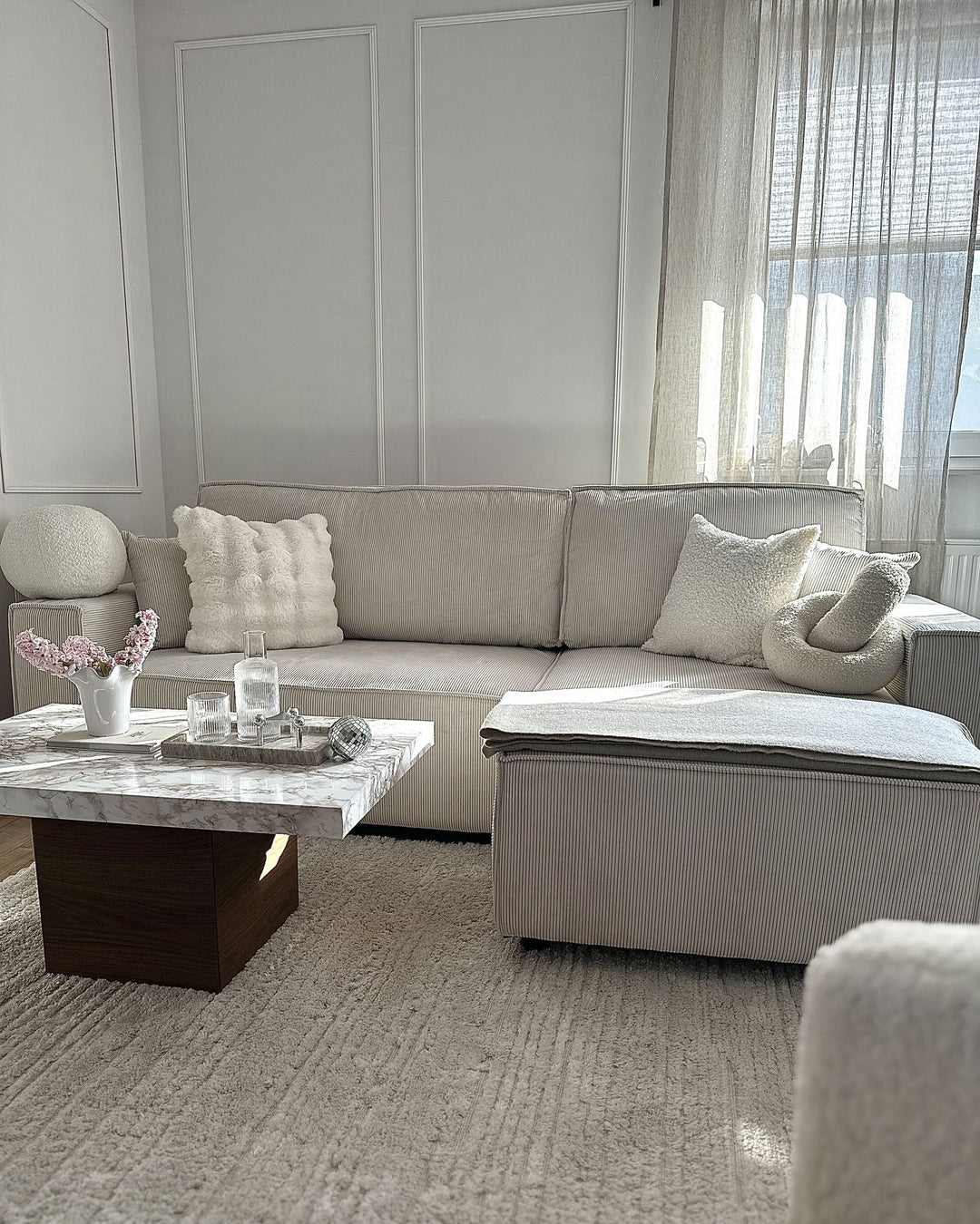 Abacka Sofa Bed Off-White Corduroy Left Hand