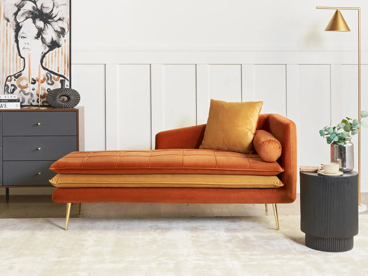 Right-Hand Chaise Lounge Velvet Orange Vervino
