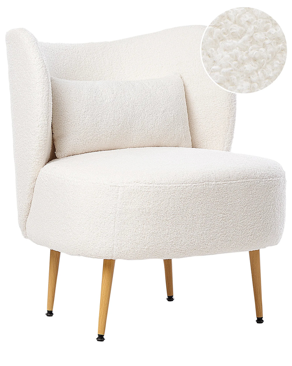 White armchair with a close-up of the fabric texture on a white background
