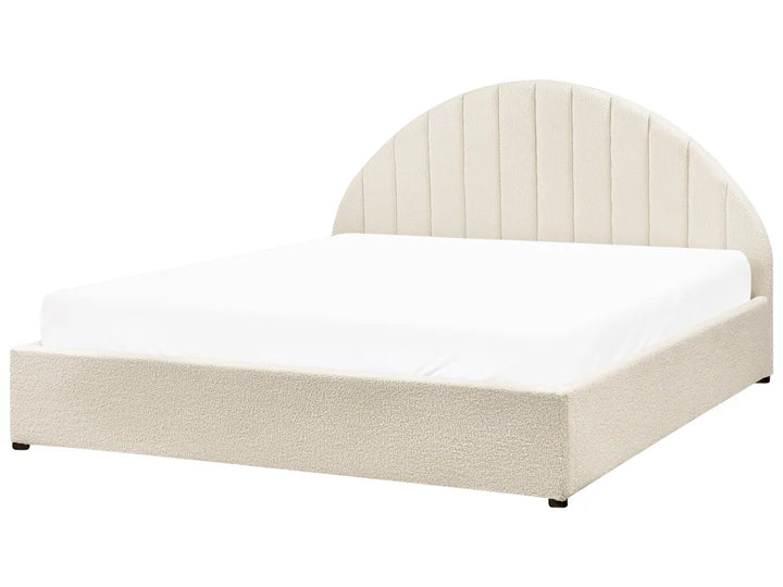 Beige bed with white mattress on a white background