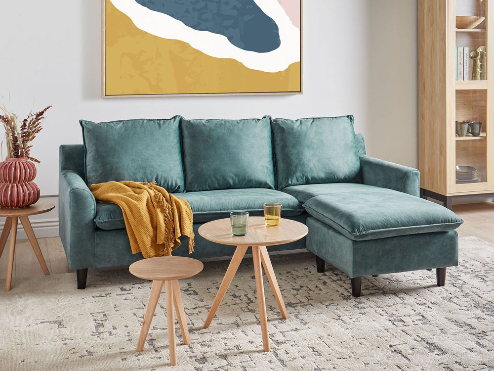 Elvenes Left Hand Velvet Corner Sofa Teal