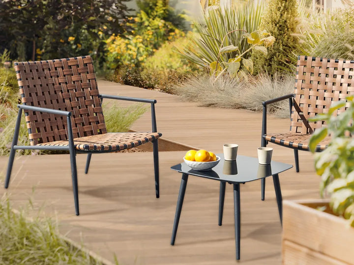 Bistro Set PE Rattan Brown Kara