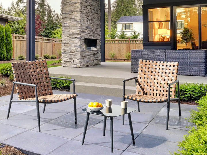 Bistro Set PE Rattan Brown Kara