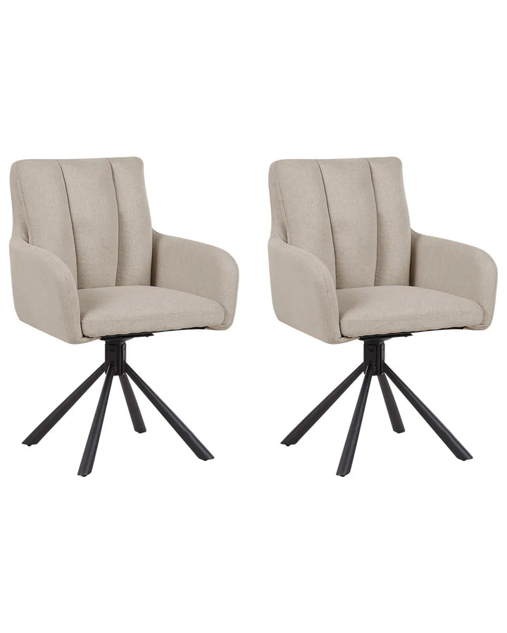 Set of 2 Dining Chairs Swivel Fabric Taupe Van