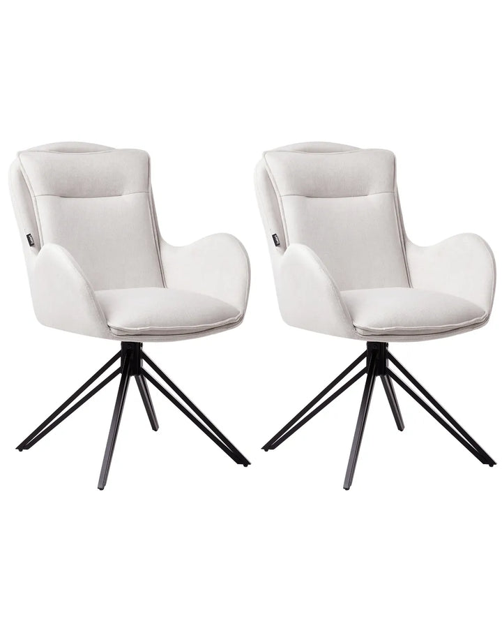 Set of 2 Dining Chairs Swivel Fabric Light Beige Fall